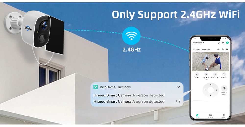 Hiseeu CG6-TZ 2K WiFi Surveillance Camera with Solar Panel, Battery Powered Wireless Outdoor Camera, 3MP Images, PIR Motion Detection, Color Night Vision, 2-Way Audio, IP65 Waterproof