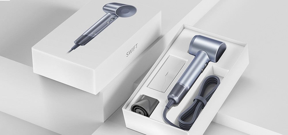 Laifen Swift 1600W High Speed Hair Dryer, Negative Ionic Blow Dryer, 110,000rpm Brushless Motor, 59dB Low Noise, 3 Color LED Light - Silver