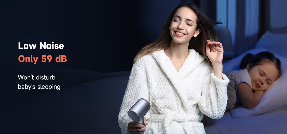 Laifen Swift 1600W High Speed Hair Dryer, Negative Ionic Blow Dryer, 110,000rpm Brushless Motor, 59dB Low Noise, 3 Color LED Light - Silver