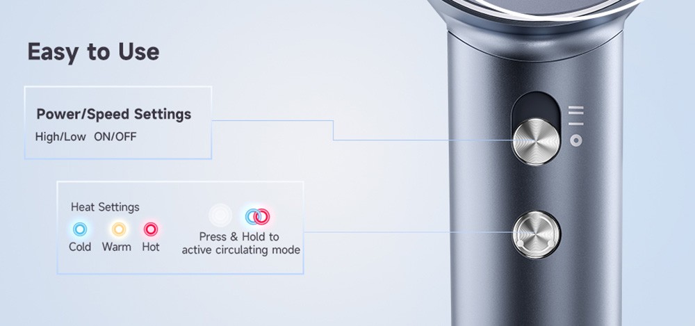 Laifen Swift 1600W High Speed Hair Dryer, Negative Ionic Blow Dryer, 110,000rpm Brushless Motor, 59dB Low Noise, 3 Color LED Light - Silver