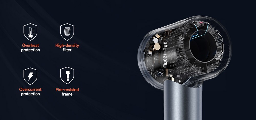 Laifen Swift Special 1600W High Speed Hair Dryer, Negative Ionic Blow Dryer, 110,000rpm Brushless Motor, 59dB Low Noise, 3 Color LED Light, with 3 Nozzles - Black