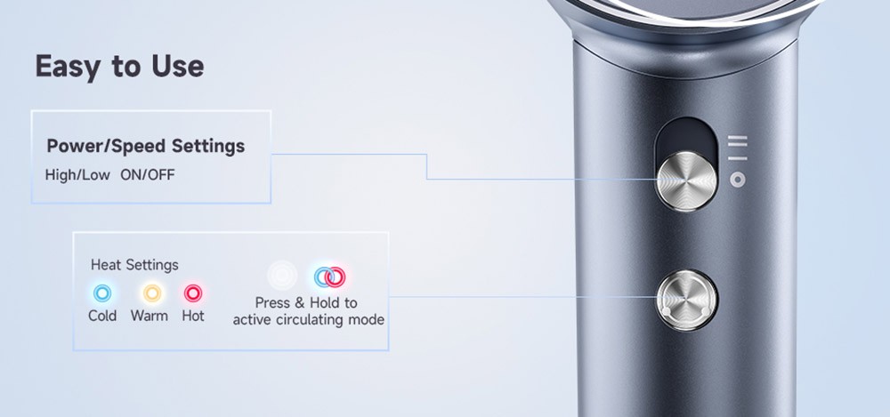 Laifen Swift Special 1600W High Speed Hair Dryer, Negative Ionic Blow Dryer, 110,000rpm Brushless Motor, 59dB Low Noise, 3 Color LED Light, with 3 Nozzles - Black