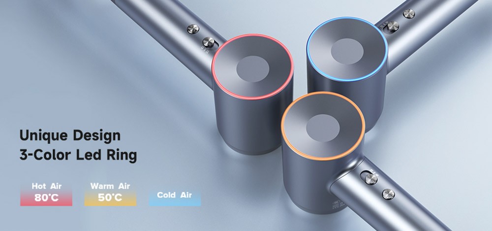 Laifen Swift Special 1600W High Speed Hair Dryer, Negative Ionic Blow Dryer, 110,000rpm Brushless Motor, 59dB Low Noise, 3 Color LED Light, with 3 Nozzles - Black