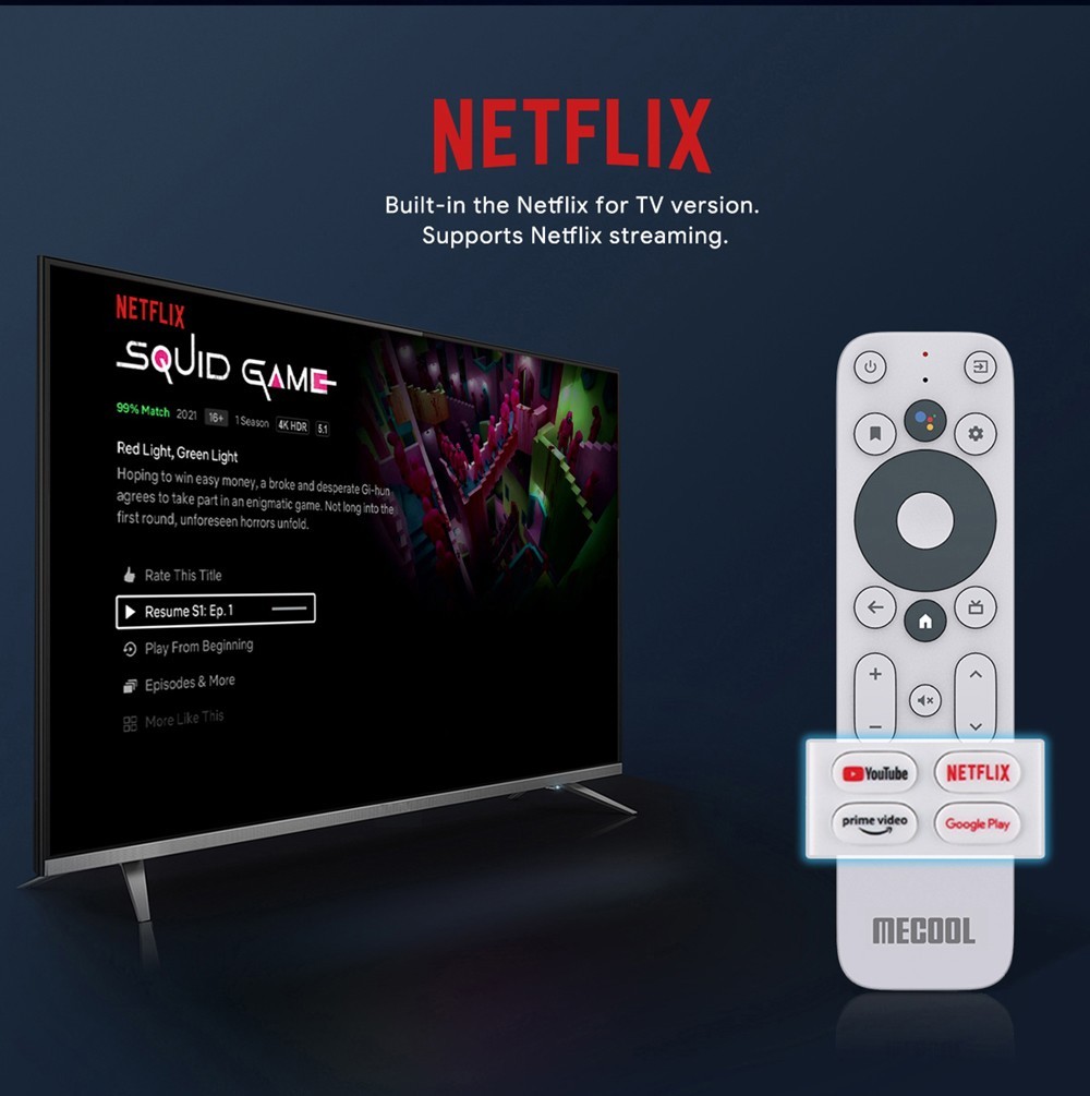 MECOOL KD5 TV Stick for Android 11 TV Version, Amlogic S805X2, 5GHz WiFi, Bluetooth 5.0, Support Youtube, Movies & TV Shows, Netflix Supported, Prime Video