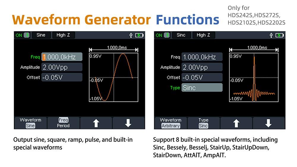 OWON HDS2102S Handheld Digital Oscilloscope – 100MHz, 500MS/s, 1CH Generator