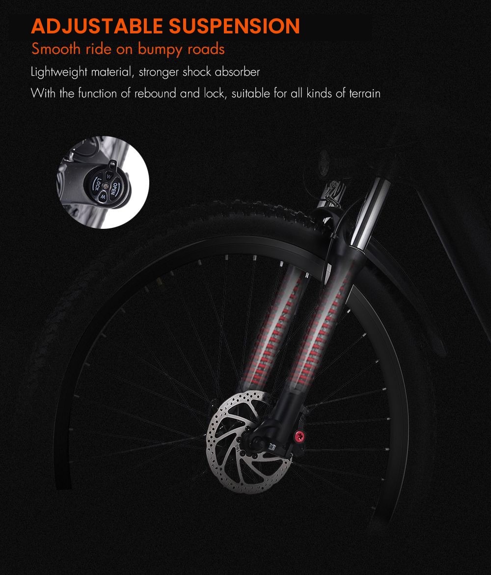 RANDRIDE YG90C Electric Bike 1000W Motor 45km/h Max Speed 48V 17Ah Battery 70-90KM Max Range 27.5*2.4'' CST Tires 120kg Load MicroNew 27 Gears - Black