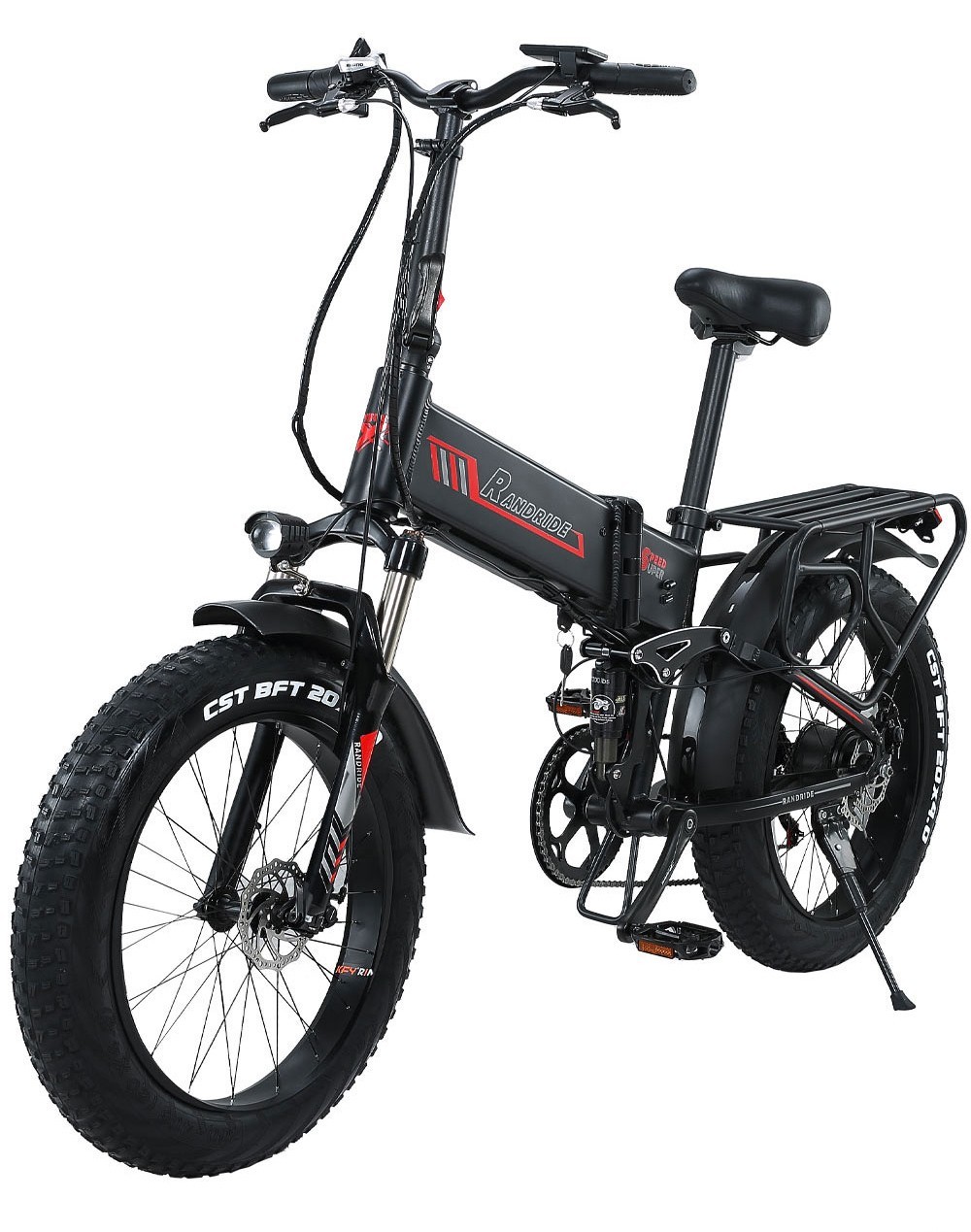 ONESPORT OT16 Upgraded Edition Electric Bike 20*3.0 inch Tires, 48V 15Ah Battery 25km/h Max Speed 3 Riding Modes 7-Speeds Disc Brakes – Black&Red