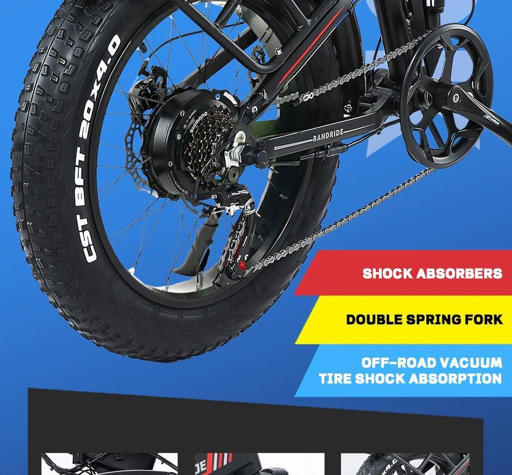 RANDRIDE YX20 Electric Bike 1000W Motor 45Km/h 48V 17Ah Spoke Wheels