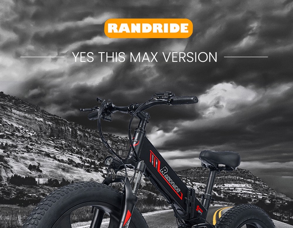 RANDRIDE YX26 Electric Bike 1000W Motor 45km/h Max Speed 48V 15Ah Battery 100km Max Range 26*4.0'' CST Fat Tires 150kg Load Shimano 7-Speed Gear