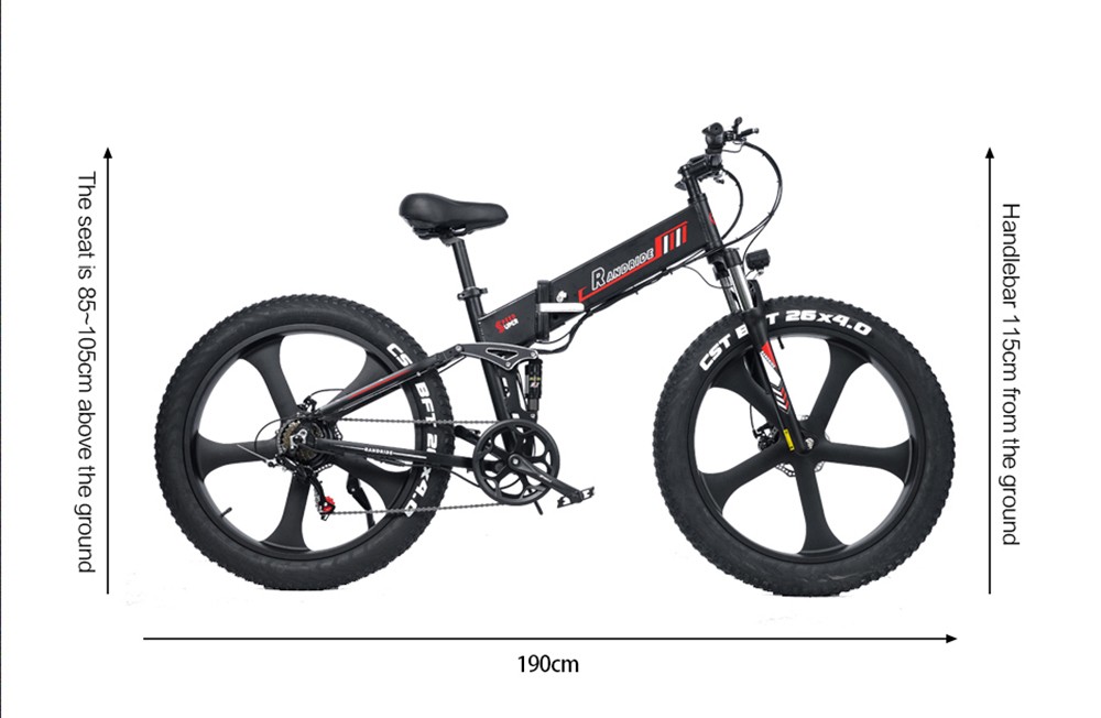 RANDRIDE YX26 Electric Bike 1000W Motor 45km/h Max Speed 48V 15Ah Battery 100km Max Range 26*4.0'' CST Fat Tires 150kg Load Shimano 7-Speed Gear