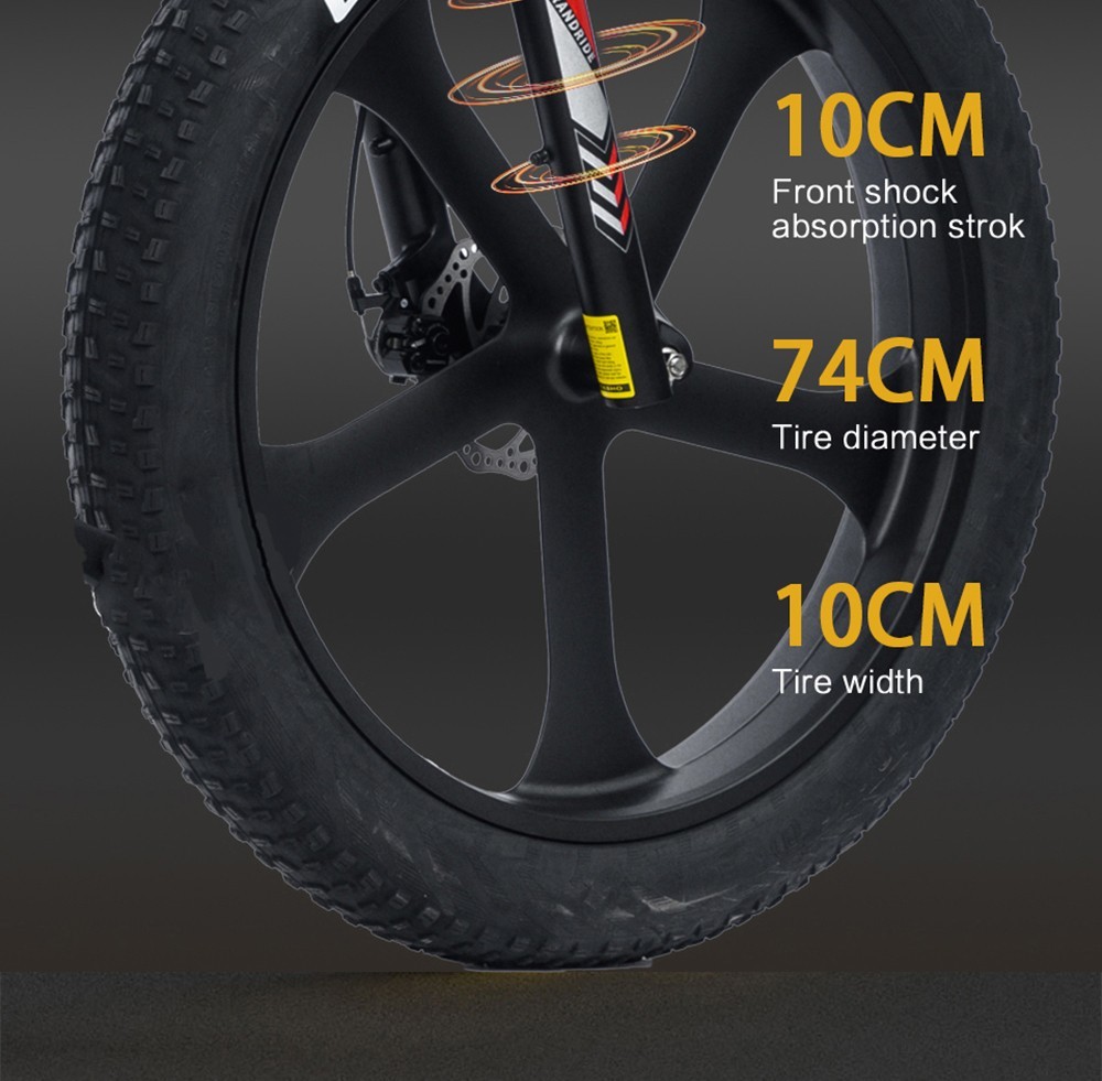 RANDRIDE YX26 Electric Bike 1000W Motor 45km/h Max Speed 48V 15Ah Battery 100km Max Range 26*4.0'' CST Fat Tires 150kg Load Shimano 7-Speed Gear