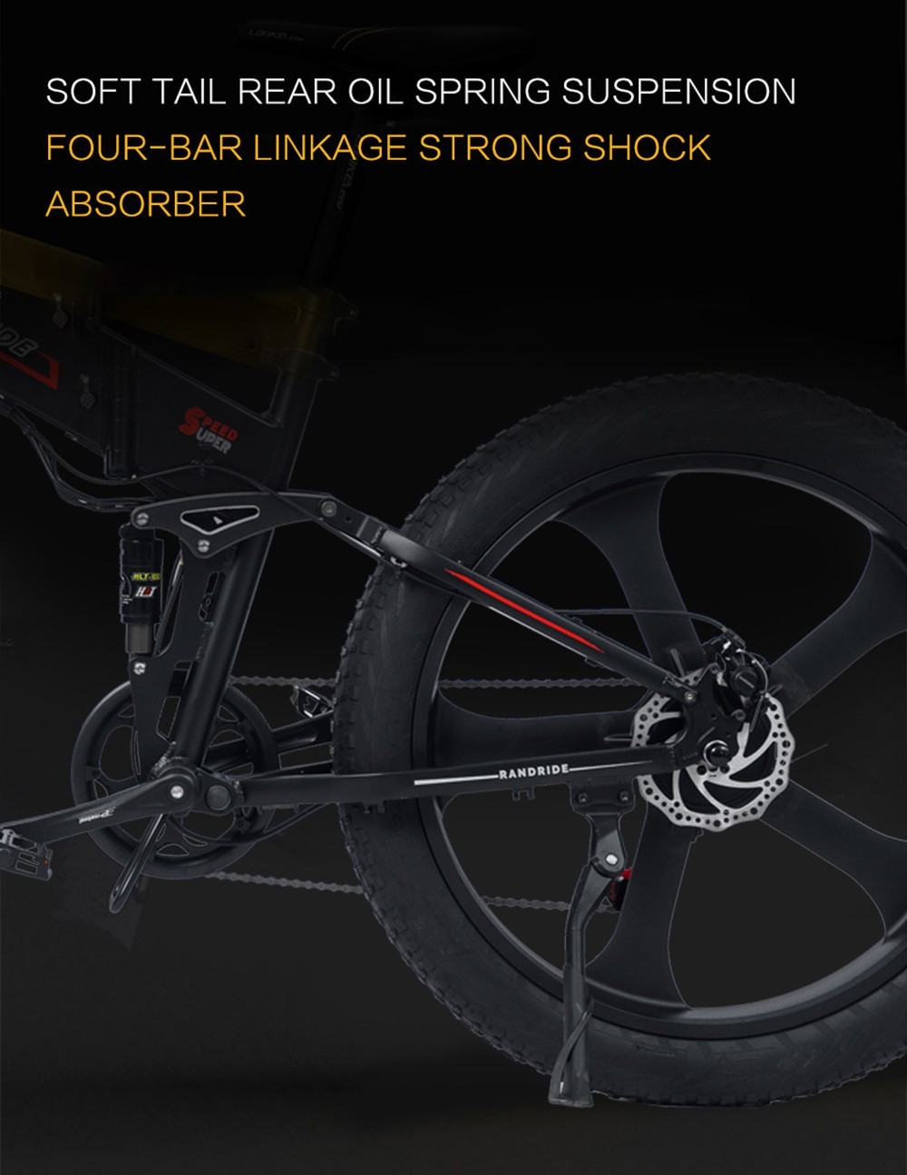 RANDRIDE YX26 Electric Bike 1000W Motor 45km/h Max Speed 48V 15Ah Battery 100km Max Range 26*4.0'' CST Fat Tires 150kg Load Shimano 7-Speed Gear