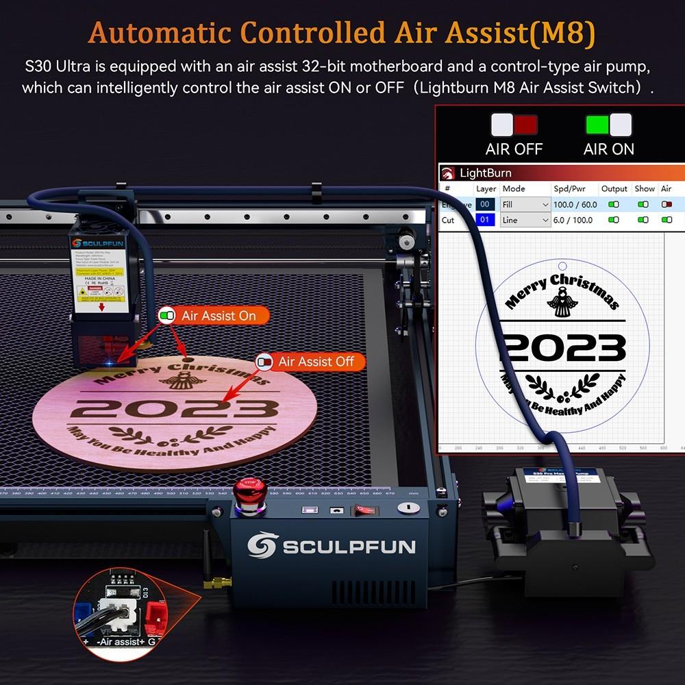 SCULPFUN S30 Pro Max 20 W Laser Engraving Machine, Automatic Air Assist