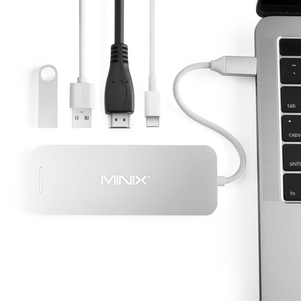 MINIX NEO S2, MINIX NEO 240GB SSD Storage, Aluminum USB-C Multiport Solid State Drives Storage Hub with Type-C to HDMI Display Output 4K @ 30Hz, 2 x USB 3.0 and USB-C for Power Delivery, Compatible for Apple MacBook - Silver