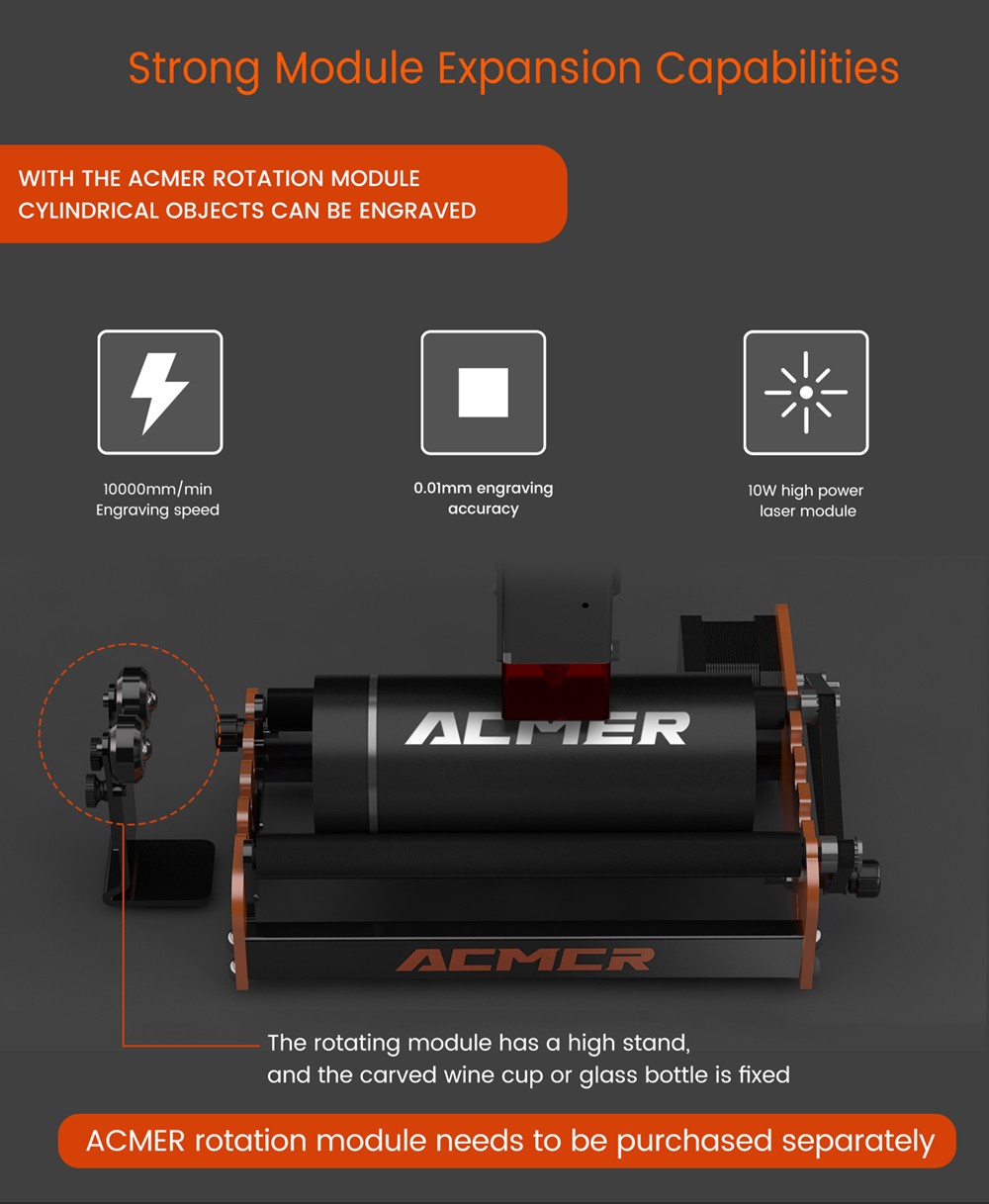 ACMER P1 10W Laser Engraver Cutter, 0.05*0.06mm Spot, 10000mm/min Engraving Speed, Offline Engraving, 32-bit Motherboard, 400x410mm