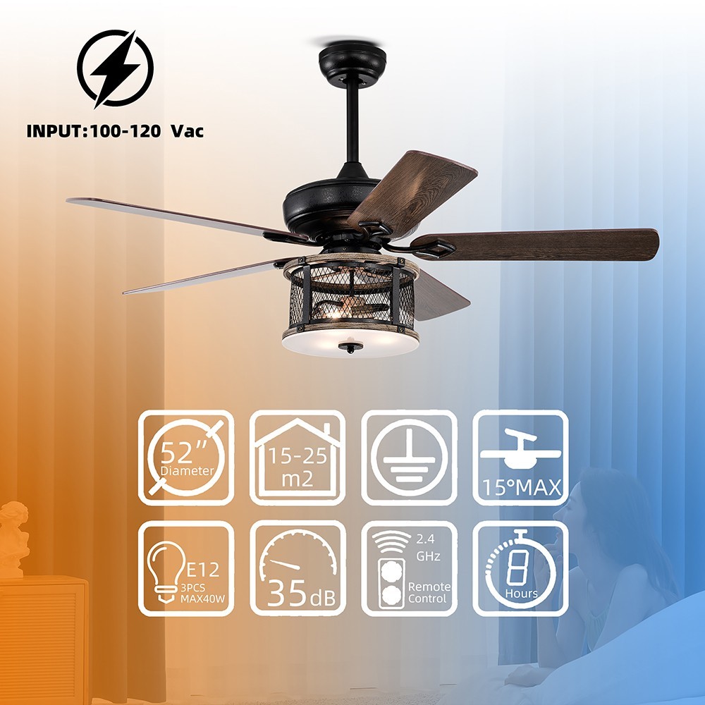 52 inch Industrial Style Ceiling Fan with Light Black