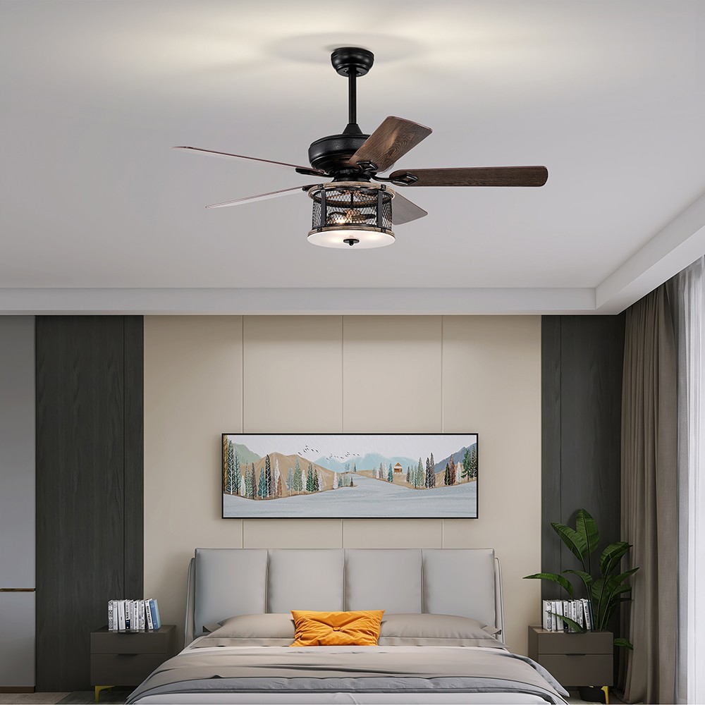 52 inch Industrial Style Ceiling Fan with Light Black