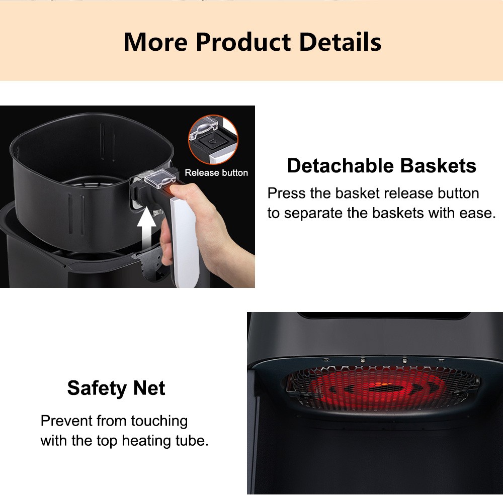 Friteuse à Air BioloMix 5L – Numérique 1400W, écran Tactile LED, Noir, Neuve