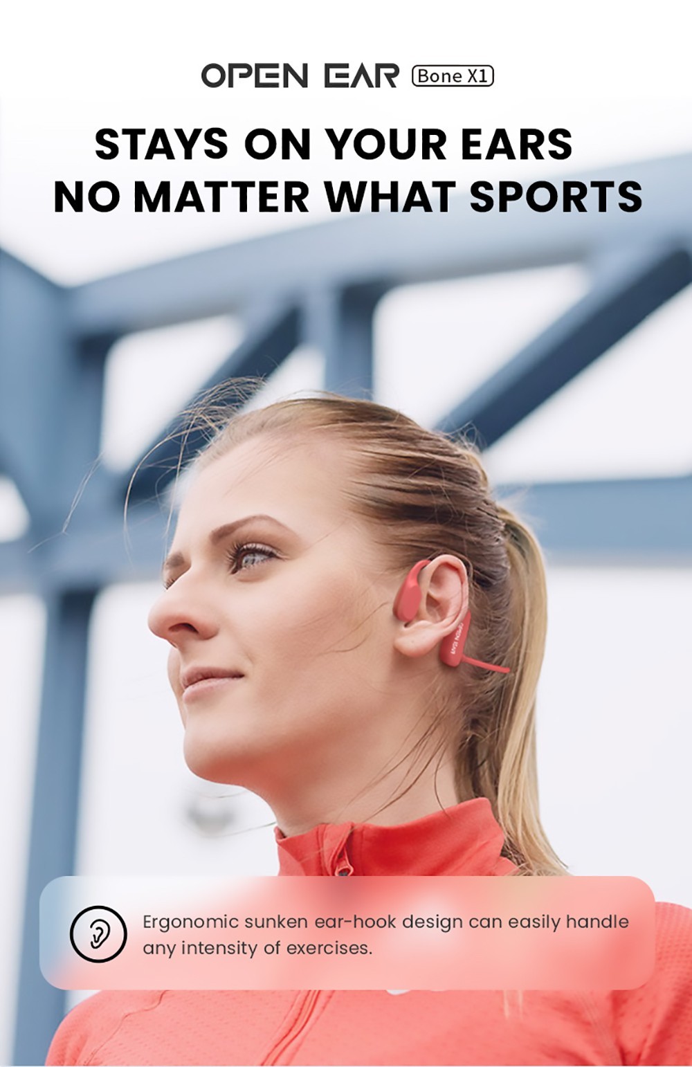 Coowoo OPENEAR Bone-X1 Bone Conduction Earphone Blue