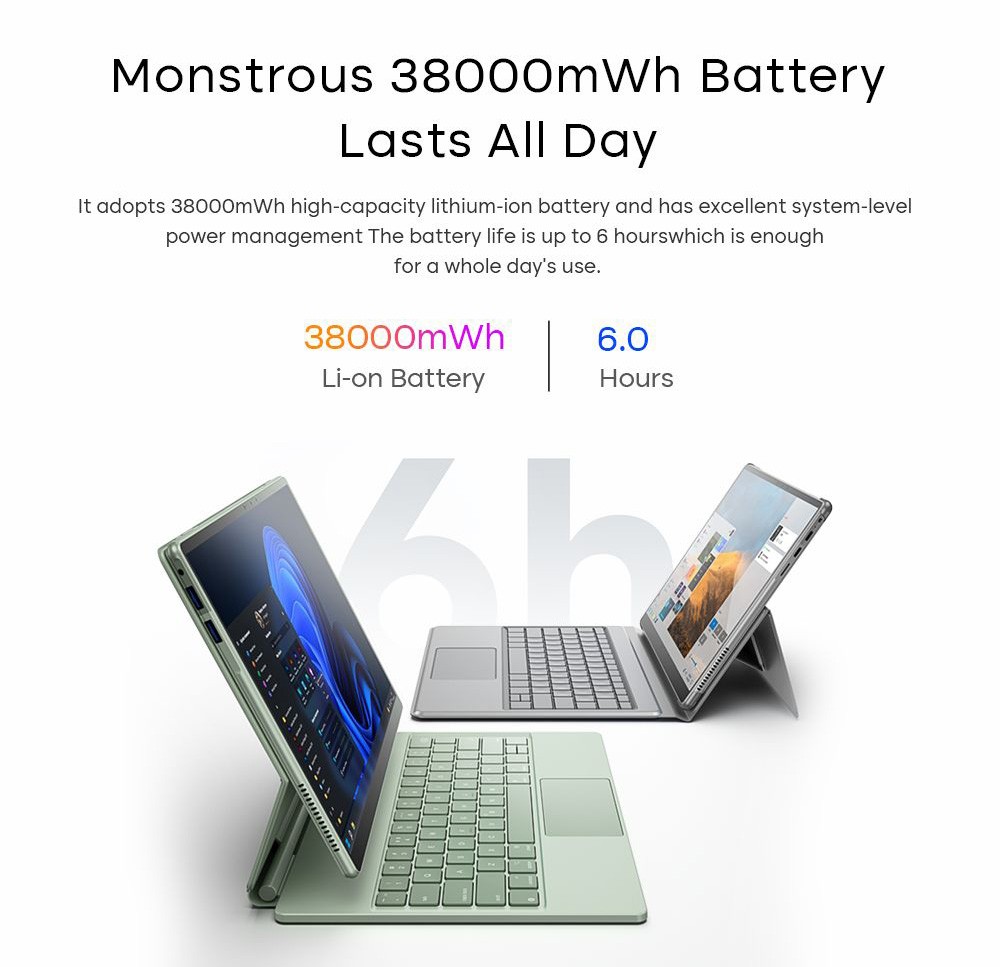 DERE T30 PRO 2-in-1 Laptop 13 inch 2K IPS Touch Screen, Tablet PC/Magic Keyboard + Stylus Pen, 16GB DDR4 512GB SSD Windows 11 Pro, 2.4G & 5G WiFi -Silver