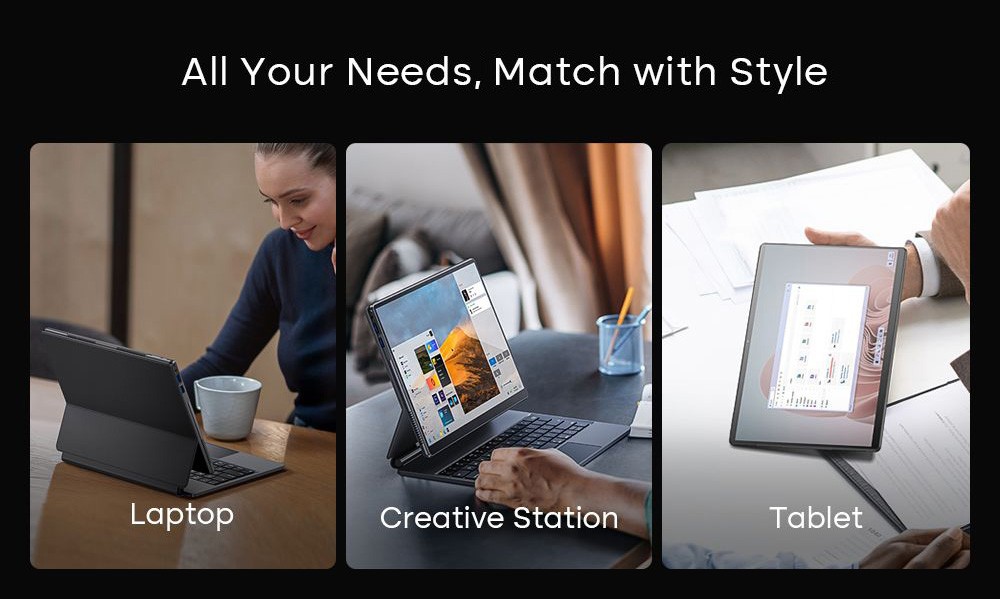 DERE T30 PRO 2-in-1 Laptop 13 inch 2K IPS Touch Screen, Tablet PC/Magic Keyboard + Stylus Pen, 16GB DDR4 512GB SSD Windows 11 Pro, 2.4G & 5G WiFi -Silver