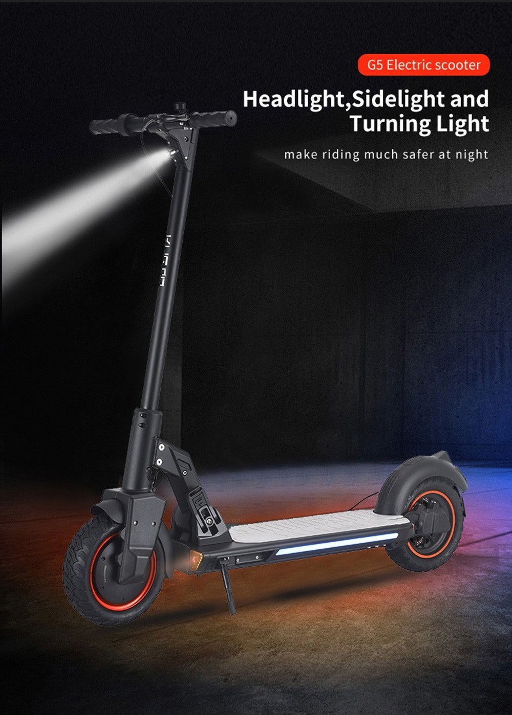 KUGOO G5 Folding Electric Scooter 10 inch Tire 500W Motor 22 MPH Max Speed 48V 16Ah Battery 50 Mile Max Range - Black