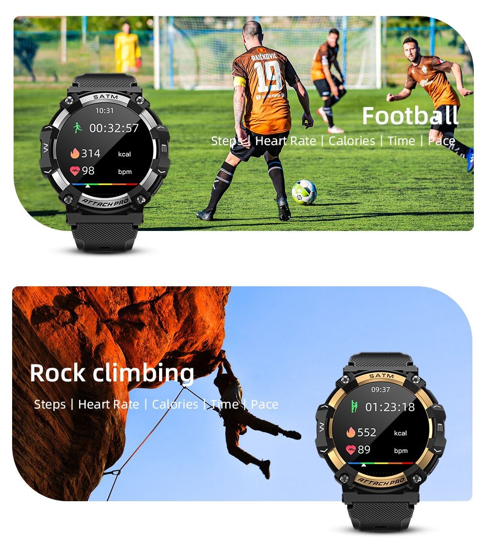 LOKMAT ATTACK 2 Pro Smartwatch 1.39'' TFT LCD Screen Bluetooth 5.2 IP68 Waterproof Heart Rate & Blood Pressure Monitor, Fitness Tracker - Gold