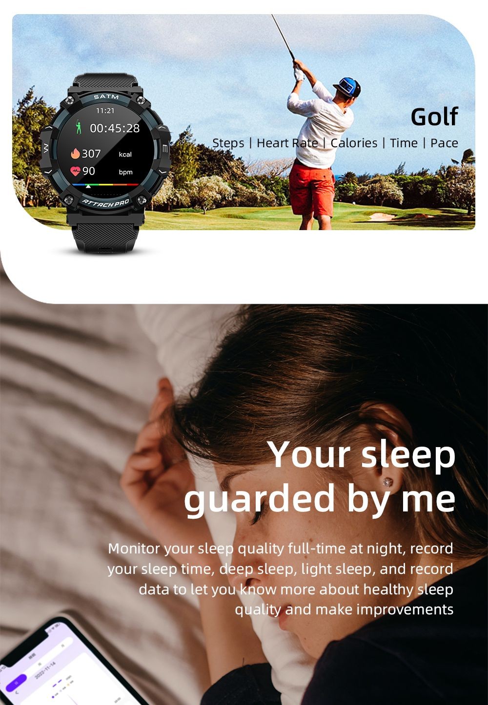 LOKMAT ATTACK 2 Pro Smartwatch 1.39'' TFT LCD Screen Bluetooth 5.2 IP68 Waterproof Heart Rate & Blood Pressure Monitor, Fitness Tracker - Gold