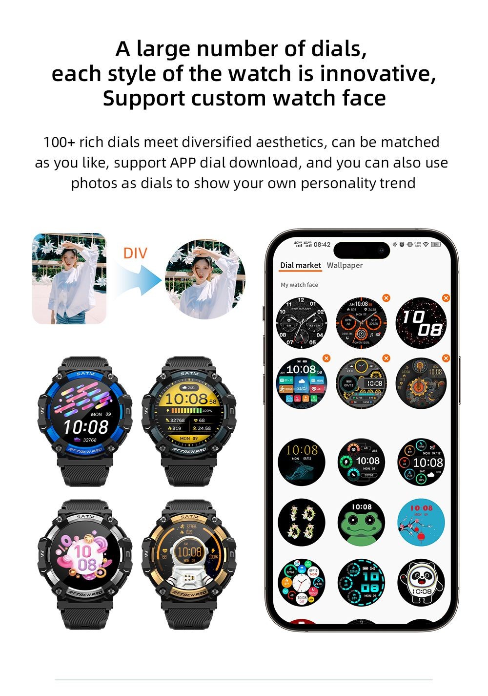 LOKMAT ATTACK 2 Pro Smartwatch 1.39'' TFT LCD Screen Bluetooth 5.2 IP68 Waterproof Heart Rate & Blood Pressure Monitor, Fitness Tracker - Gold