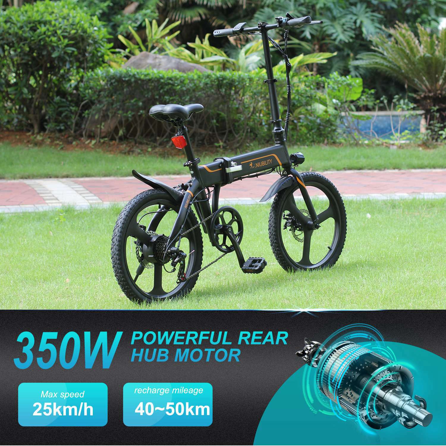 NIUBILITY B20 Electric Bike 20 Inch 350W Motor 42V 10.4Ah 25Km/h Black