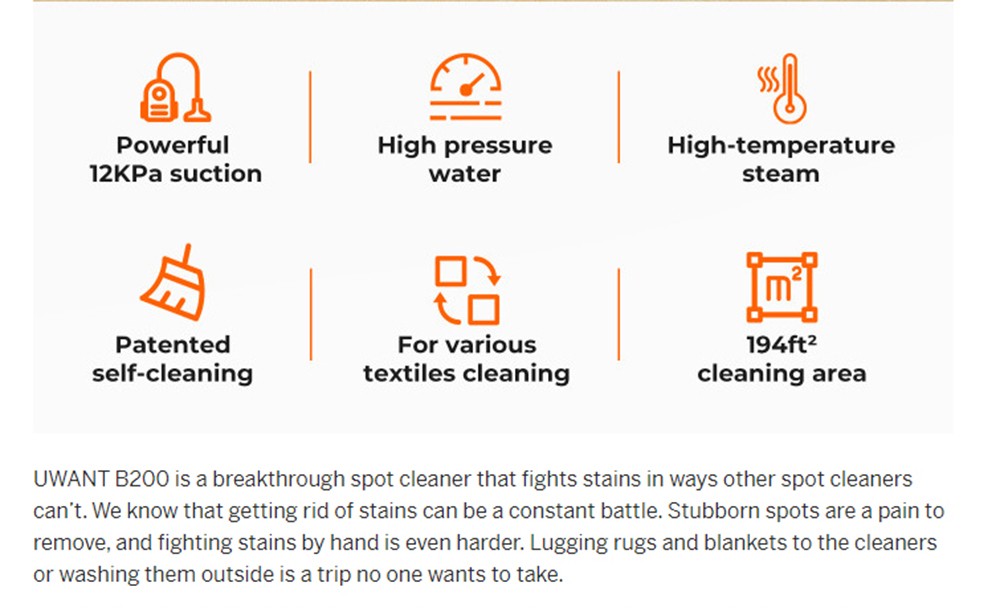 UWANT B200 Multifunctional Cloth Cleaning Machine Vacuum Spot Cleaner Integration Washing Machine 12000Pa Suction 1500ML Water Tank Self-Cleaning Low Noise for Carpet Sofa Curtain Mattress Upholstery - Grey