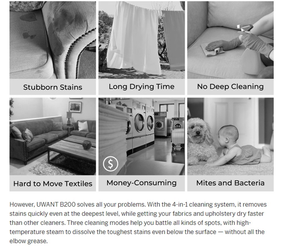 UWANT B200 Multifunctional Cloth Cleaning Machine Vacuum Spot Cleaner Integration Washing Machine 12000Pa Suction 1500ML Water Tank Self-Cleaning Low Noise for Carpet Sofa Curtain Mattress Upholstery - Grey