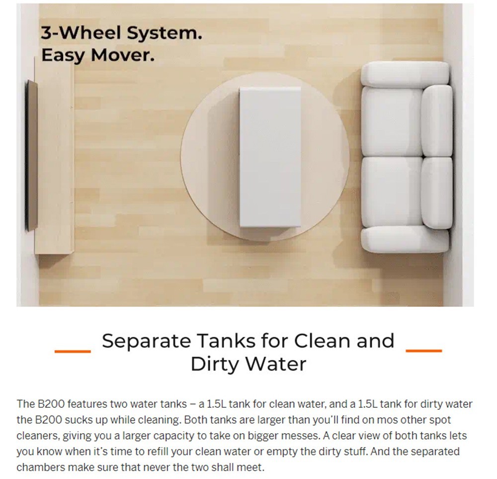 UWANT B200 Multifunctional Cloth Cleaning Machine Vacuum Spot Cleaner Integration Washing Machine 12000Pa Suction 1500ML Water Tank Self-Cleaning Low Noise for Carpet Sofa Curtain Mattress Upholstery - Grey