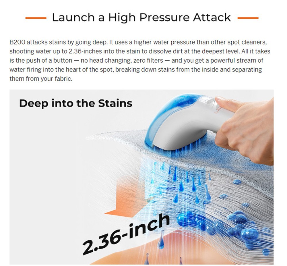 UWANT B200 Multifunctional Cloth Cleaning Machine Vacuum Spot Cleaner Integration Washing Machine 12000Pa Suction 1500ML Water Tank Self-Cleaning Low Noise for Carpet Sofa Curtain Mattress Upholstery - Grey