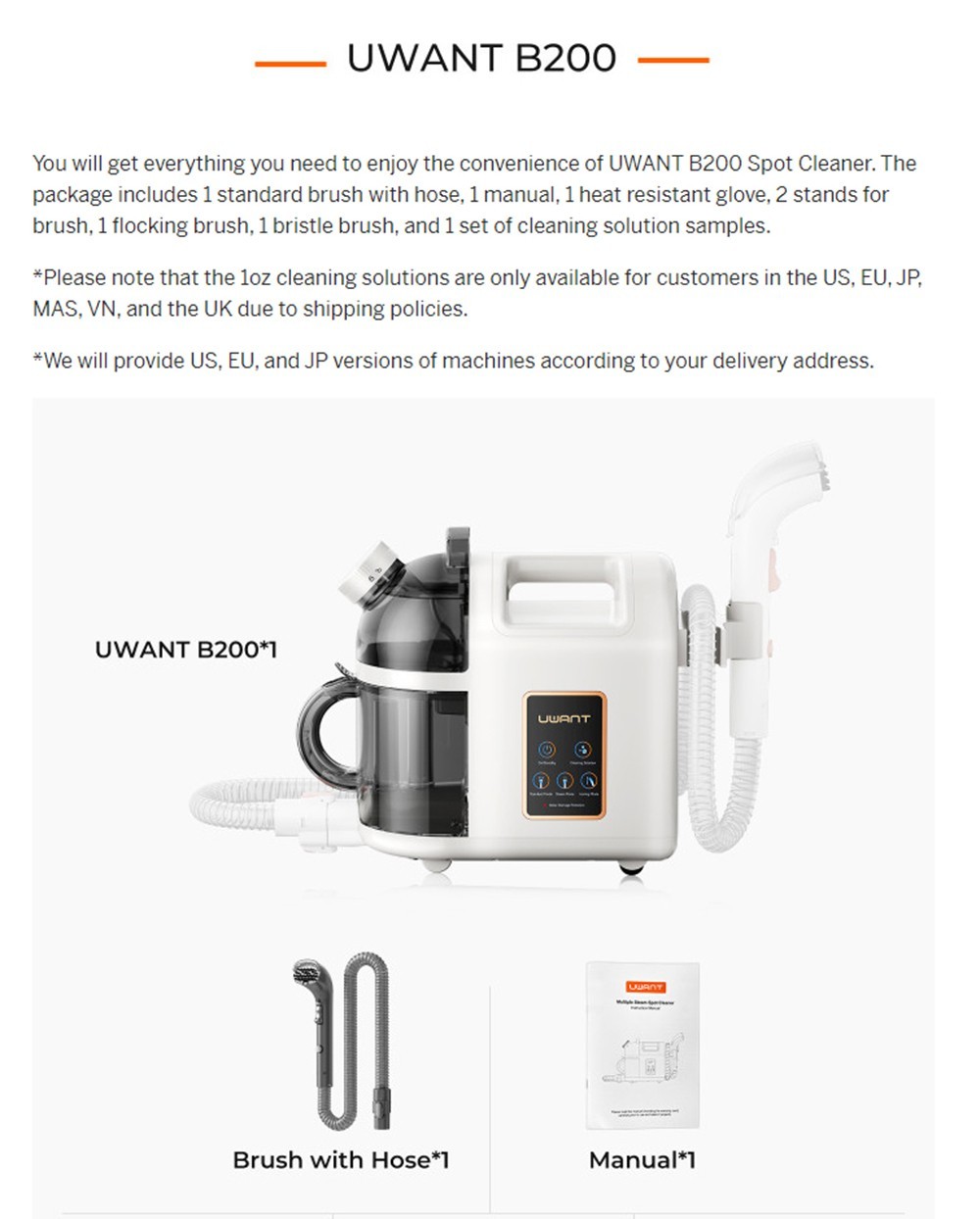 UWANT B200 Multifunctional Cloth Cleaning Machine Vacuum Spot Cleaner Integration Washing Machine 12000Pa Suction 1500ML Water Tank Self-Cleaning Low Noise for Carpet Sofa Curtain Mattress Upholstery - White