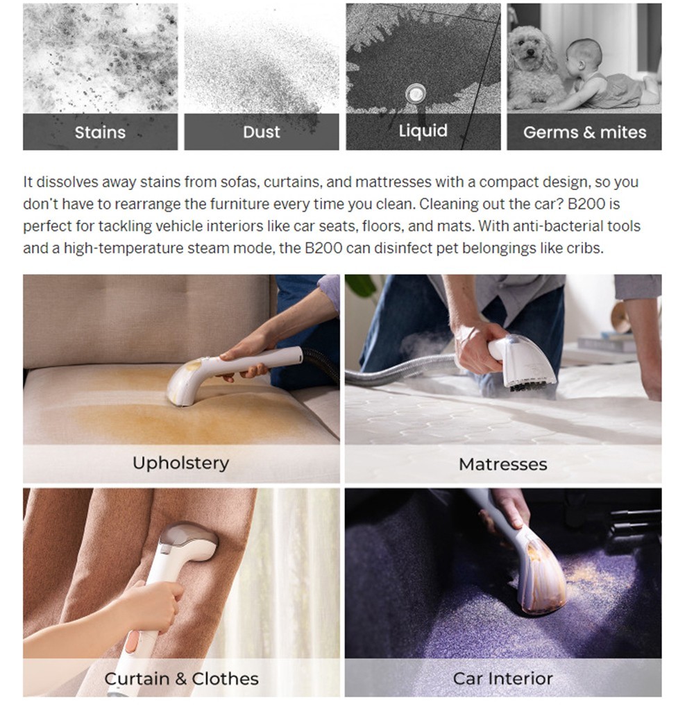 UWANT B200 Multifunctional Cloth Cleaning Machine Vacuum Spot Cleaner Integration Washing Machine 12000Pa Suction 1500ML Water Tank Self-Cleaning Low Noise for Carpet Sofa Curtain Mattress Upholstery - White