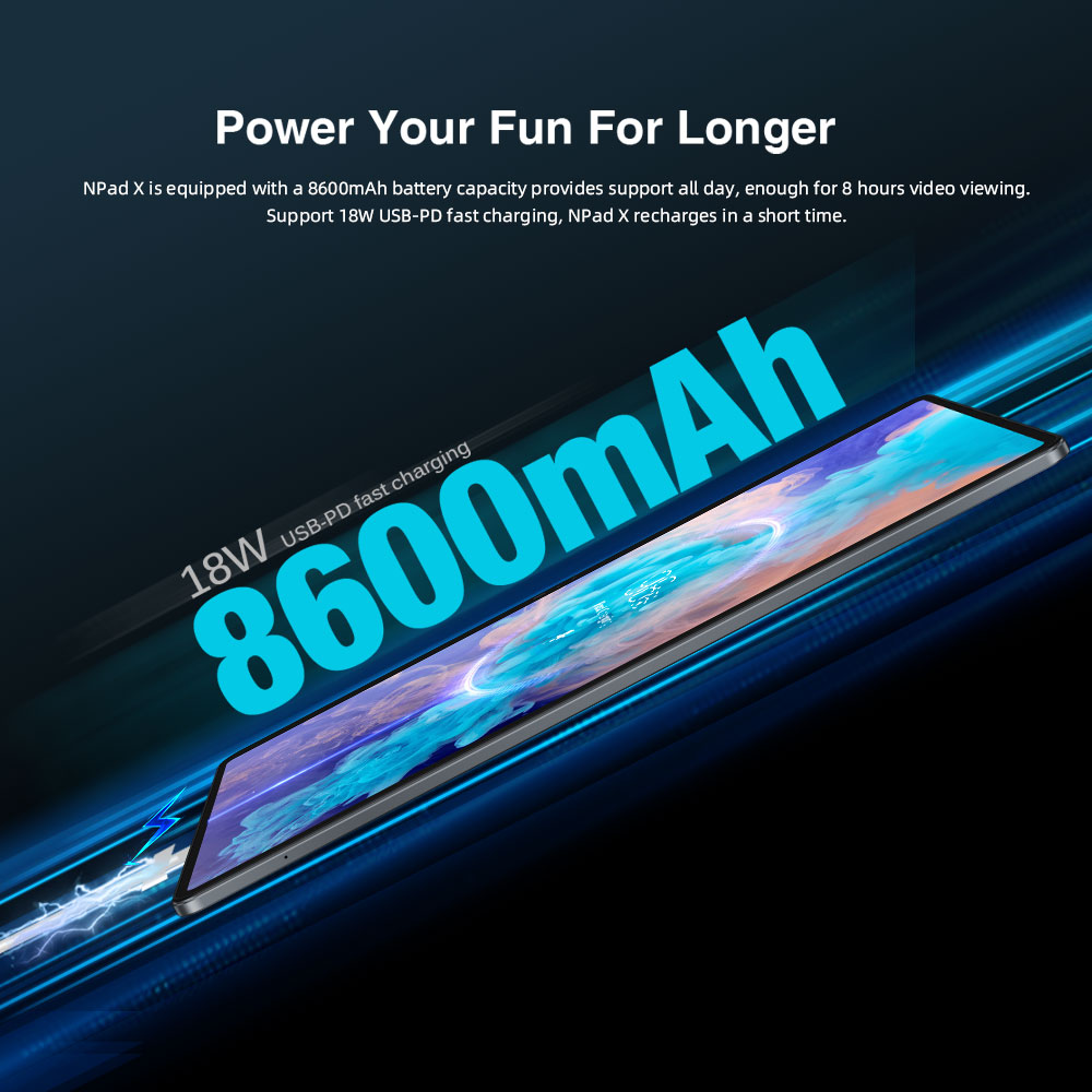 N-one NPad X 10.95'' 4G LTE Tablet, Dual SIM, MTK Helio G99 CPU, 8GB RAM 128GB ROM, Android 13, 5G WiFi, 8MP Front Camera, 20MP + 2MP Rear Camera, 8600mAh Battery, 18W PD Charging