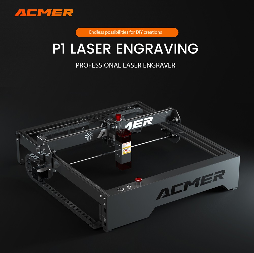 ACMER P1 10W Laser Engraver Cutter, 0.05*0.06mm Spot, 10000mm/min Engraving Speed, Offline Engraving, 32-bit Motherboard, 400x410mm