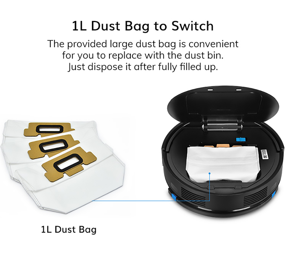 ILIFE B5 Max Robot Vacuum Cleaner 2000Pa Suction 2 In 1 Vacuuming and Mopping 600ml Large Dust Box 1L Dust Bag Real-time Drawing APP Control - Blue