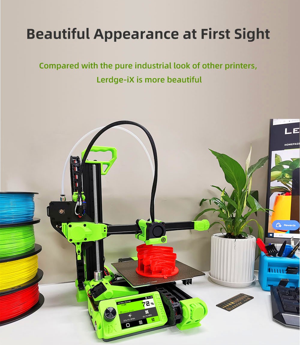 Lerdge iX 3D Printer Kit, Auto Leveling, 0.1mm Printing Accuracy, 200mm/s Printing Speed, PEI Flexible Sheet, 3.5 Inch IPS Touch Screen, TMC2226 Silent Driver, Resume Printing, Full-Metal Extruder, 180*180*180mm - Green