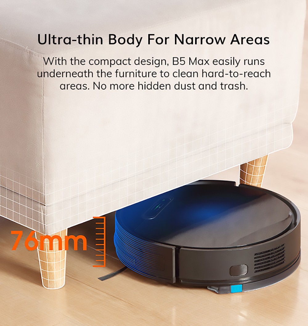 ILIFE B5 Max Robot Vacuum Cleaner 2000Pa Suction 2 In 1 Vacuuming and Mopping 600ml Large Dust Box 1L Dust Bag Real-time Drawing APP Control - Blue