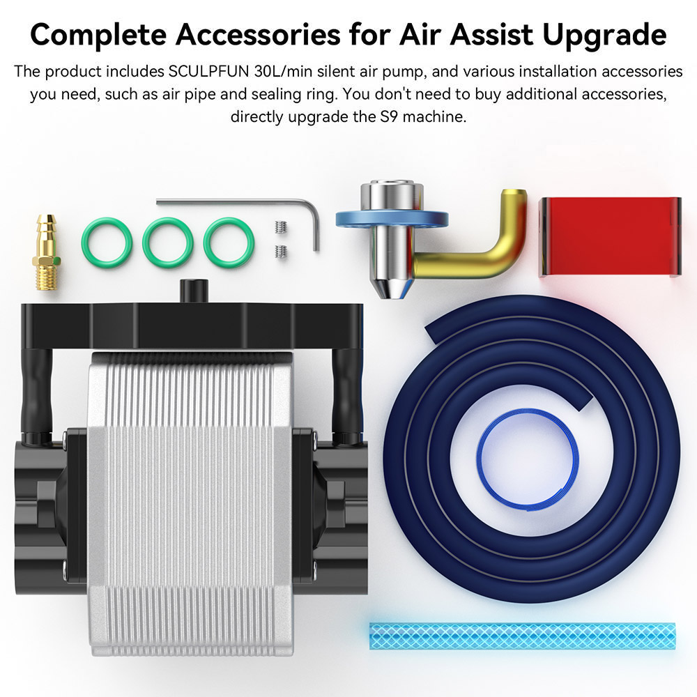 SCULPFUN S9 / S10 Air Assist Nozzle Kit + US Air Pump 110V 30L/min, Full Metal Structure