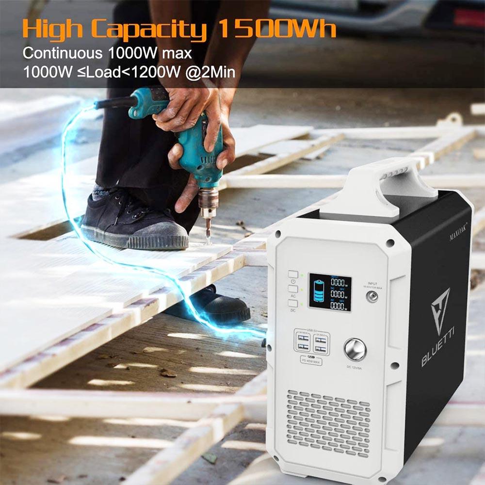 BLUETTI Poweroak EB150 Power Station, 1500 Wh/1000 W (101351 mAh/14.8 V), Battery Generator with Lithium Battery, 2xAC Outlets(Standard AC230 V EU Plug), 1xDC12 V for Car, 1xPD Type C (max. 45 W) for USB-C and 4xUSB 5V/3A Outputs, for Outdoor - Blue