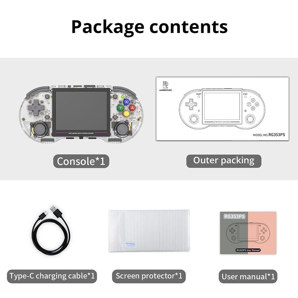 ANBERNIC RG353PS Game Console 64GB TF Card - White Transparent