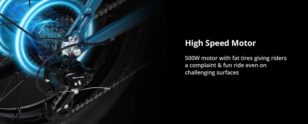 DYU FF500 Skladací elektrobicykel 20-palcový Fat Tire 500W motor 32Km/h Maximálna rýchlosť 48V 14Ah LG batéria 70KM dojazd 150KG zaťaženie Predné & zadné kotúčové brzdy Shimano 7-stupňová prevodovka