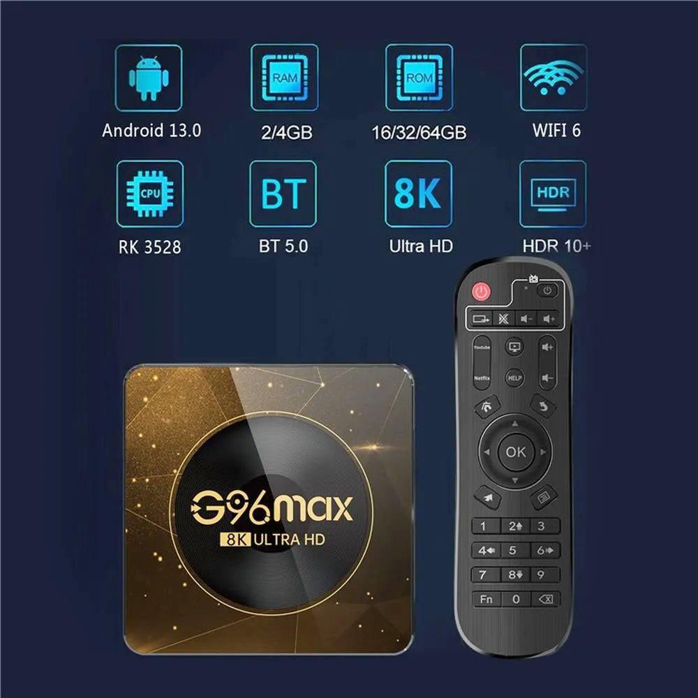 G96 MAX RK3528 Android 13 TV Box, 4GB RAM 32GB ROM WiFi 6 Bluetooth 5.0 – US