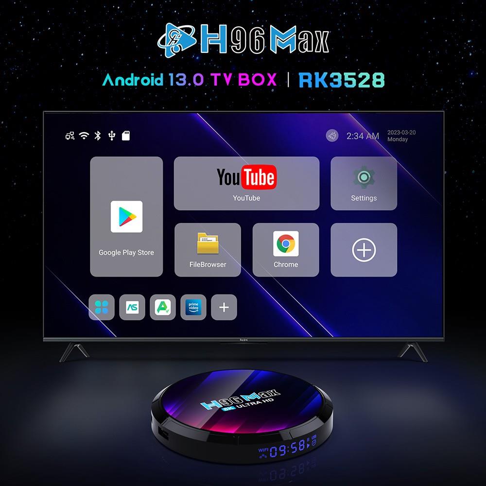 H96 Max M7 TV Box Media Player Speaker, RK3528 Quad-core, 4GB+32GB, Android 13, Bluetooth 5.1, 2.4G/5G Dual-band WiFi, 1*HDMI 1*DC 1*TF Card Slot 1*USB 2.0 – US Plug