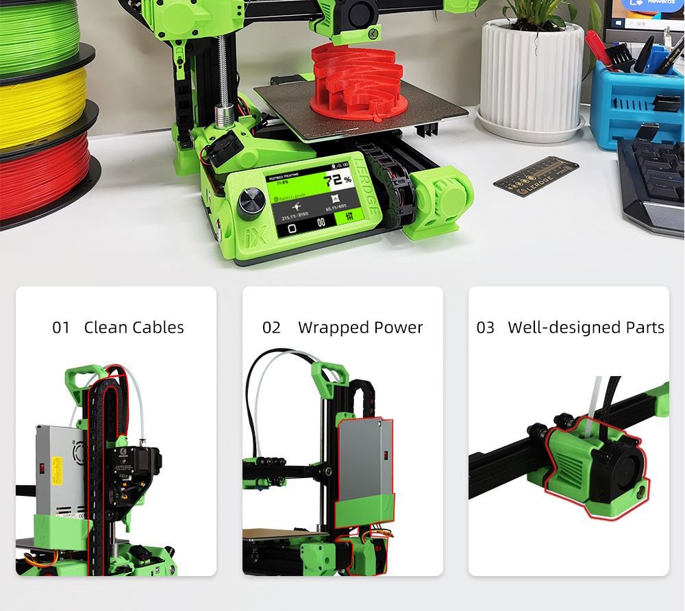 Lerdge iX 3D Printer RTP Version, Pre-Assembly, 0.1mm Printing Accuracy, 200mm/s Printing Speed, PEI Flexible Sheet, 3.5 Inch IPS Touch Screen, TMC2226 Silent Driver, Resume Printing, Full-Metal Extruder, 180*180*180mm, V2.0 Version - Orange