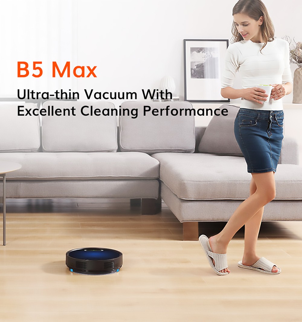 ILIFE B5 Max Robot Vacuum Cleaner 2000Pa Suction 2 In 1 Vacuuming and Mopping 600ml Large Dust Box 1L Dust Bag Real-time Drawing APP Control - Blue