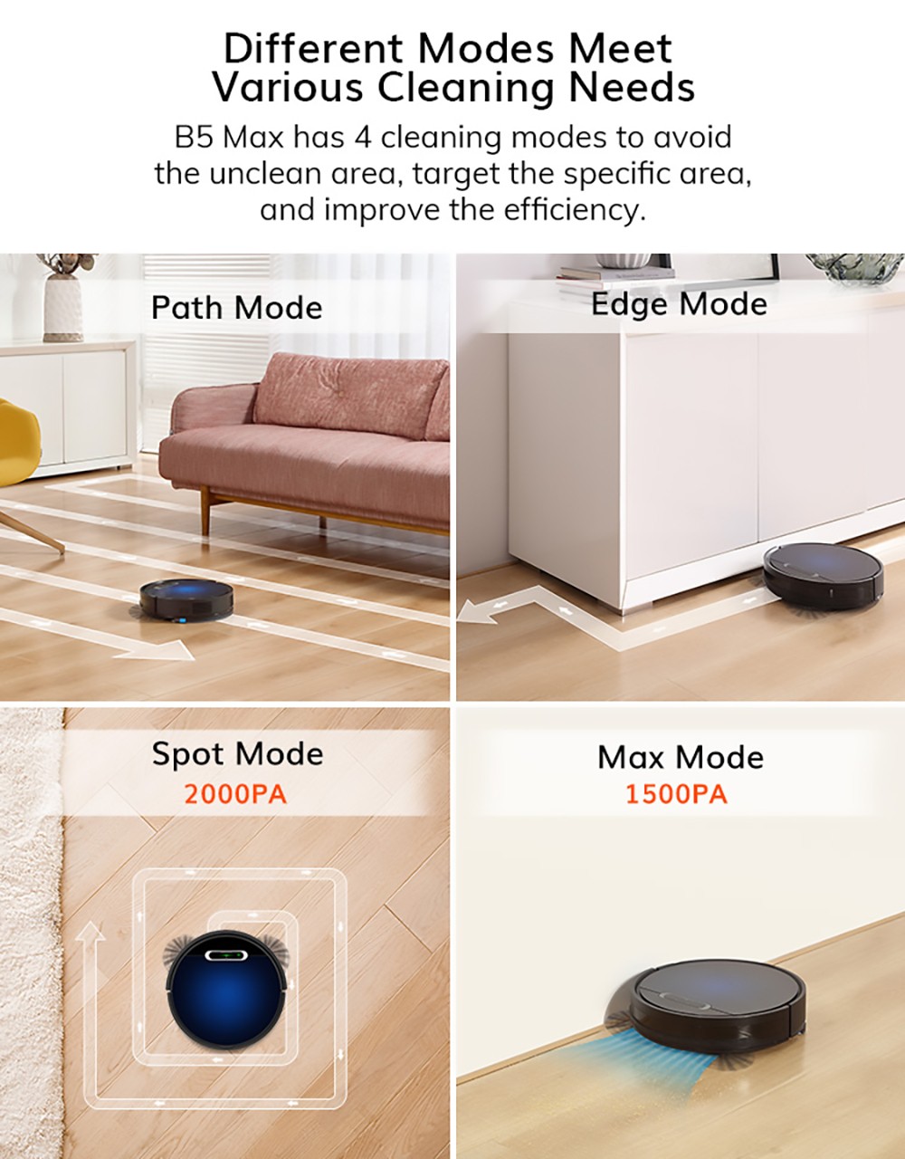 ILIFE B5 Max Robot Vacuum Cleaner 2000Pa Suction 2 In 1 Vacuuming and Mopping 600ml Large Dust Box 1L Dust Bag Real-time Drawing APP Control - Blue